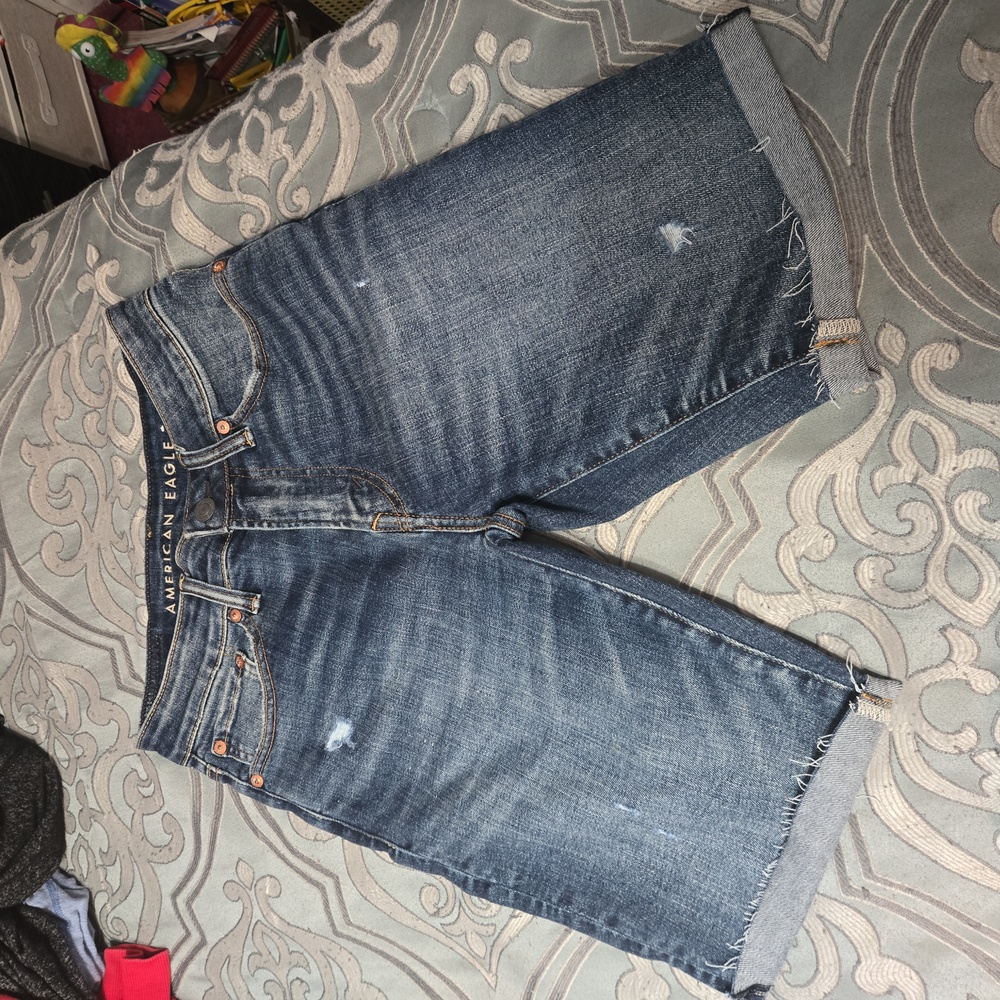 American Eagle Outfitters Men's Distressed Blue Denim Shorts
